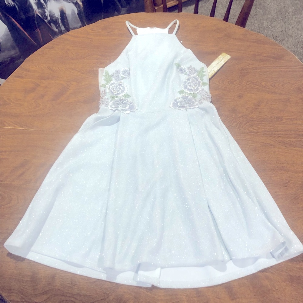 NWT Social Couture blue glittery dress size S